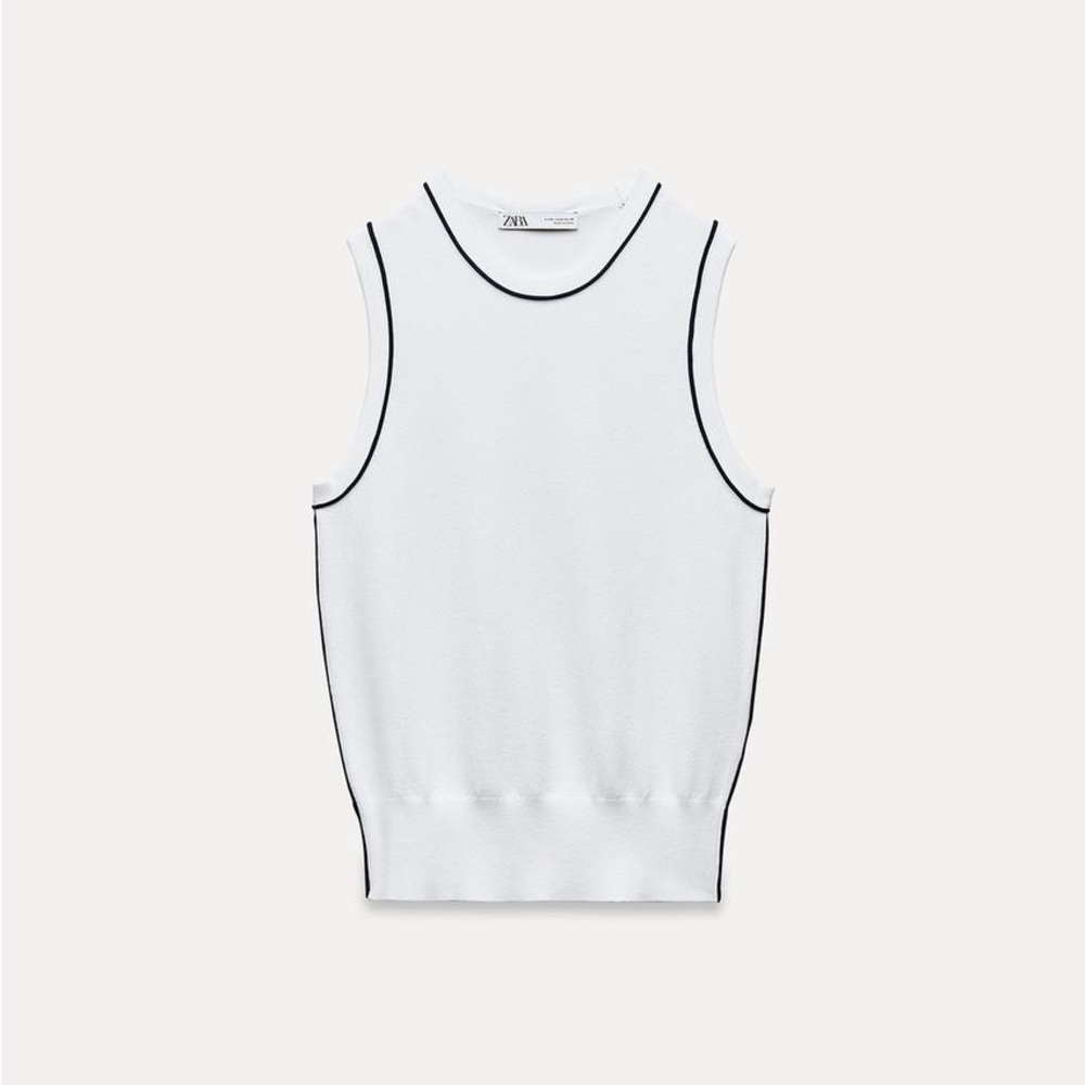 ZARA BASIC KNIT TOP WITH CONTRASTING PIPING